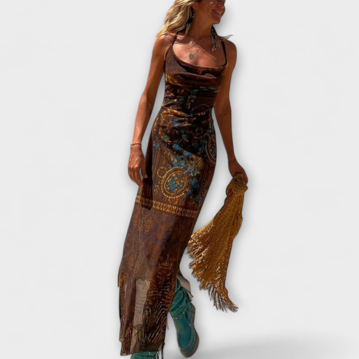Fee - Robe Midi Marron Col Bénitier