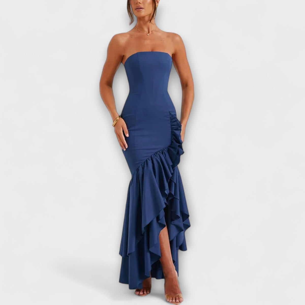 Zuri - Robe Longue Rose Épaules Dénudées à Volants