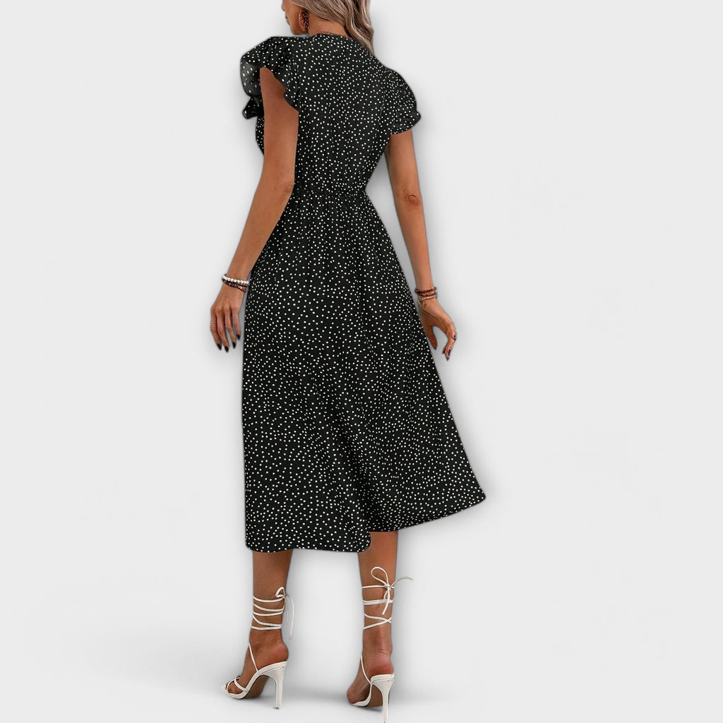 Robe Midi Chic Rouge à Pois et Boutons