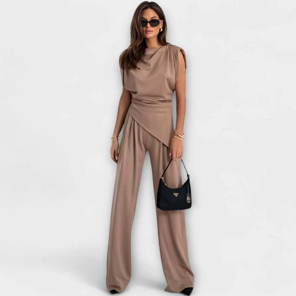 Sofia - Ensemble Asymétrique Beige Drapé