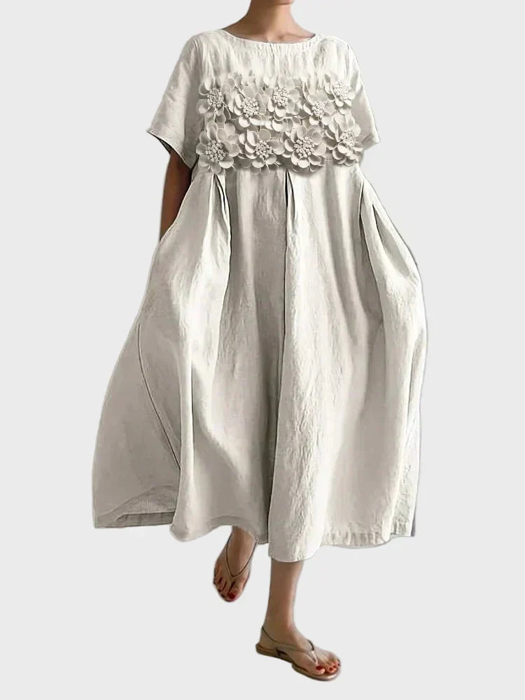 Robe en Lin Beige à Volants