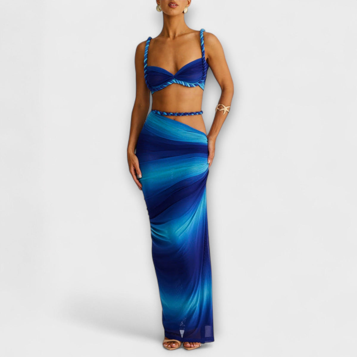 Jane - Ensemble Dégradé Bleu avec Crop-Top et Jupe
