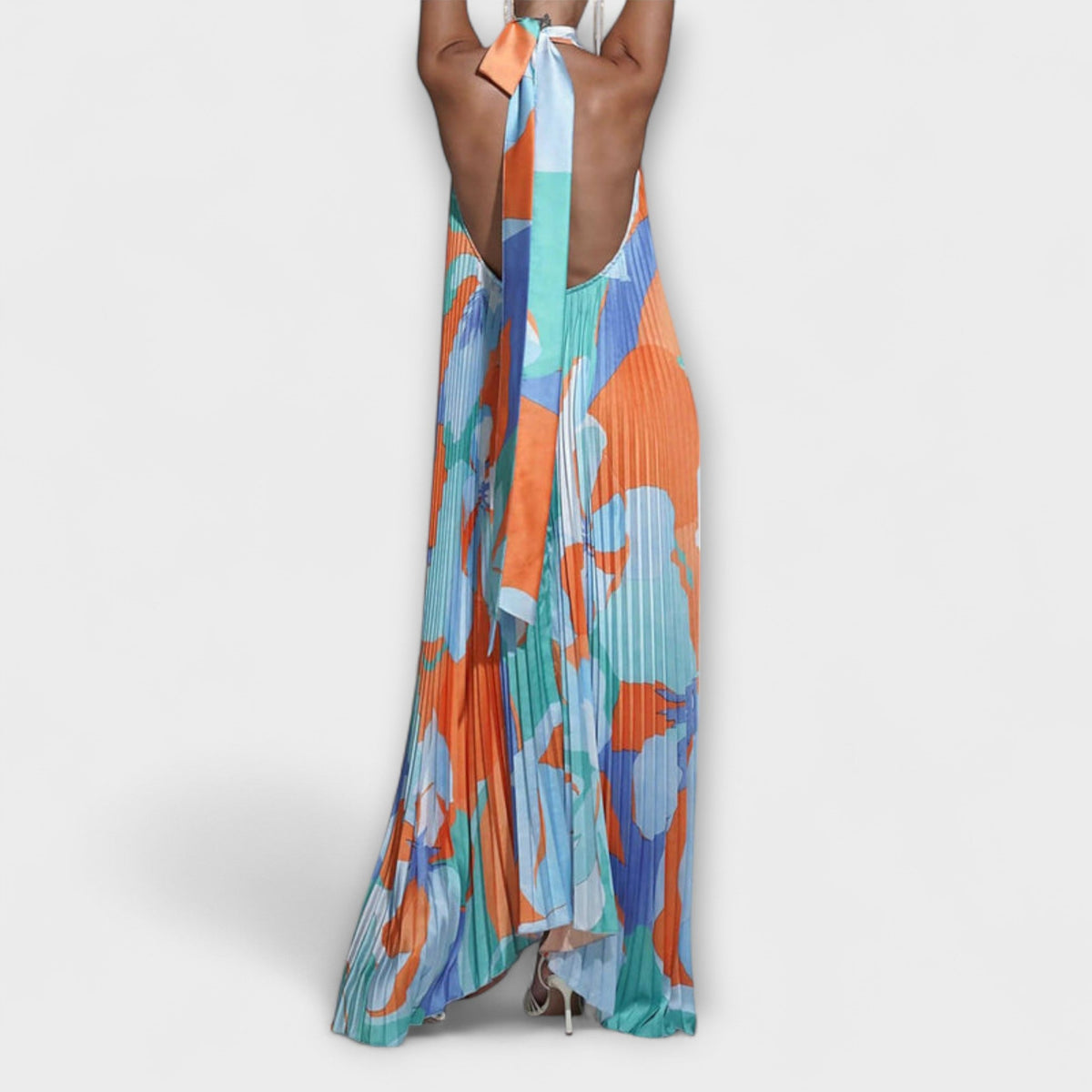 Vida - Robe Midi Chic Plissée Dos-Nu à Bretelles
