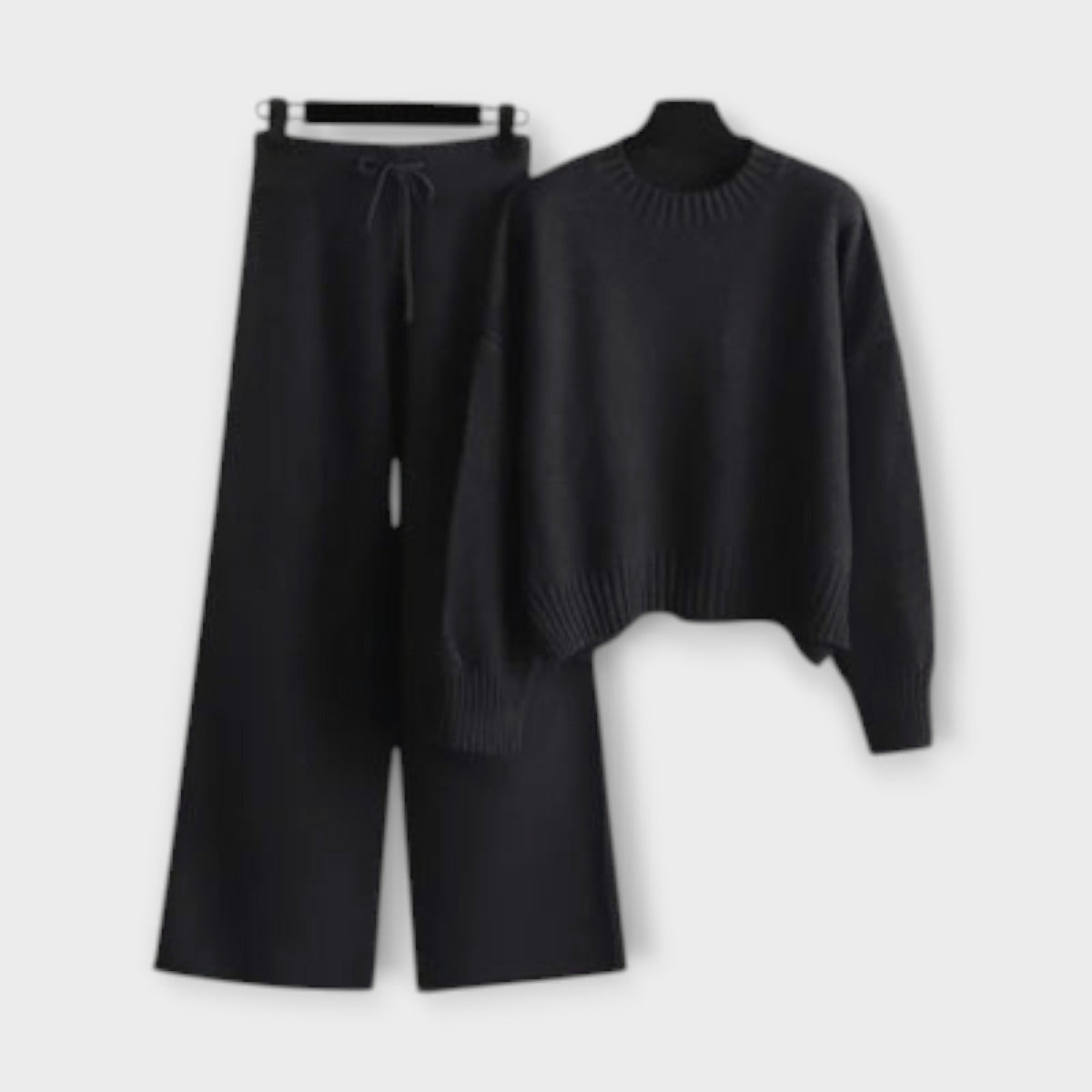Stella - Ensemble Tricoté Noir Décontracté avec Pantalon Large