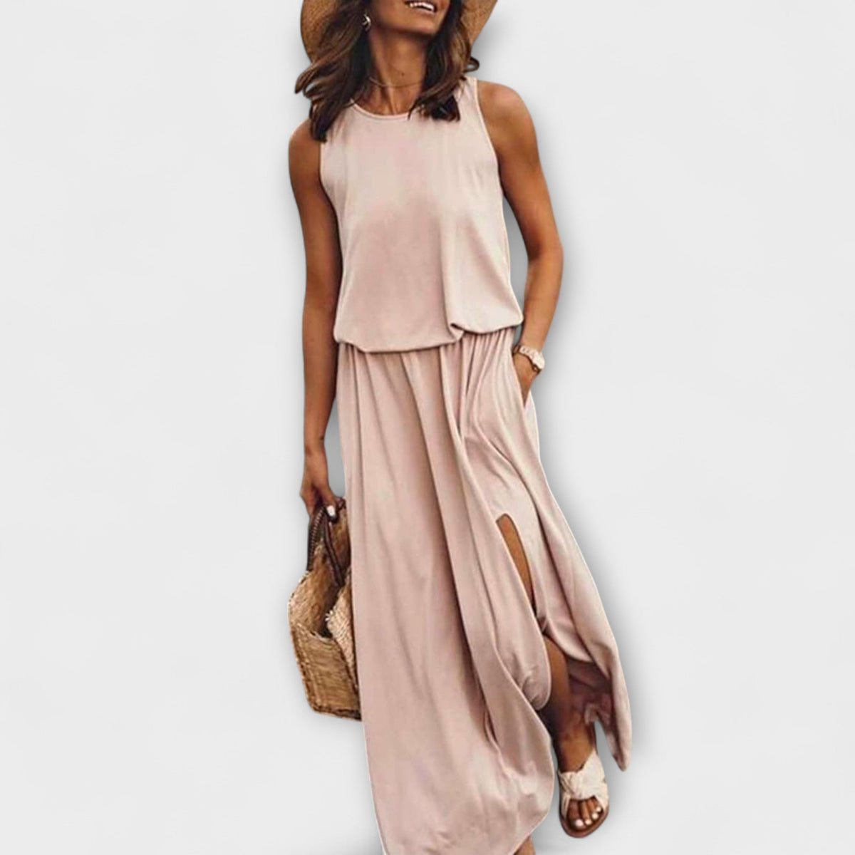 Robe Légère Crème Sans Manches à Fente
