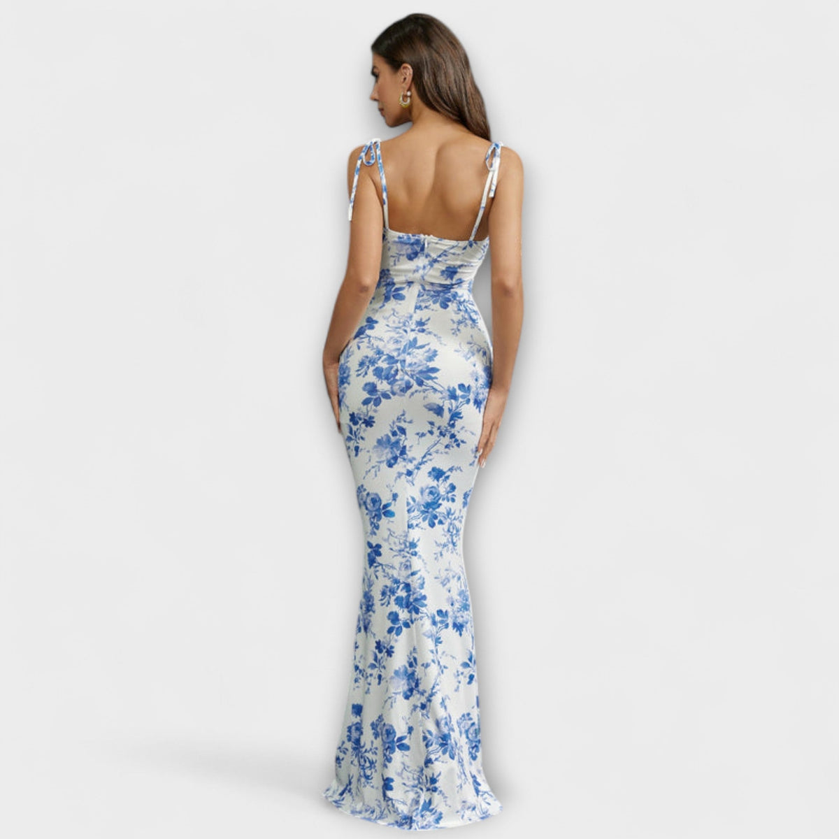 Thalia - Robe Longue Vert Foncé à Motif Floral