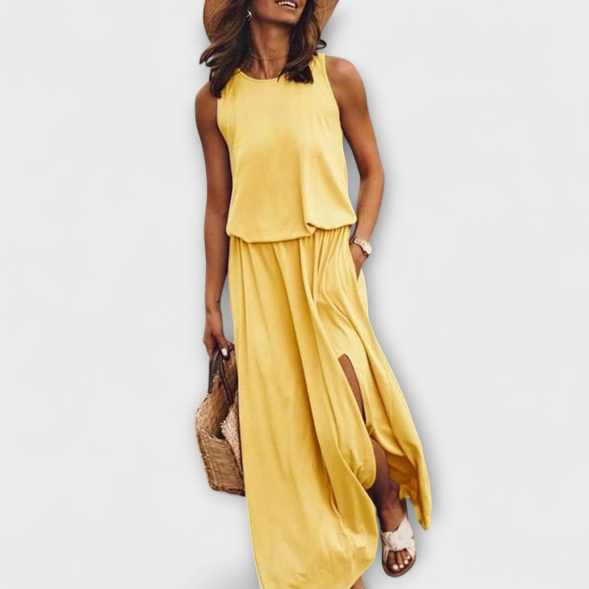Robe Légère Crème Sans Manches à Fente