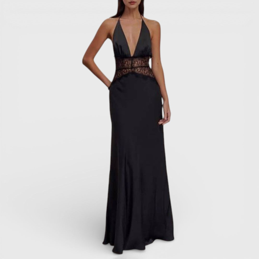 Story - Robe Longue Noire en Résille à Fente