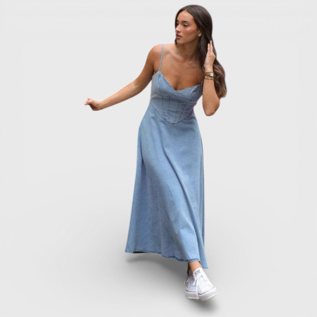 Lux - Robe en Denim Bleu Clair Sans Bretelles