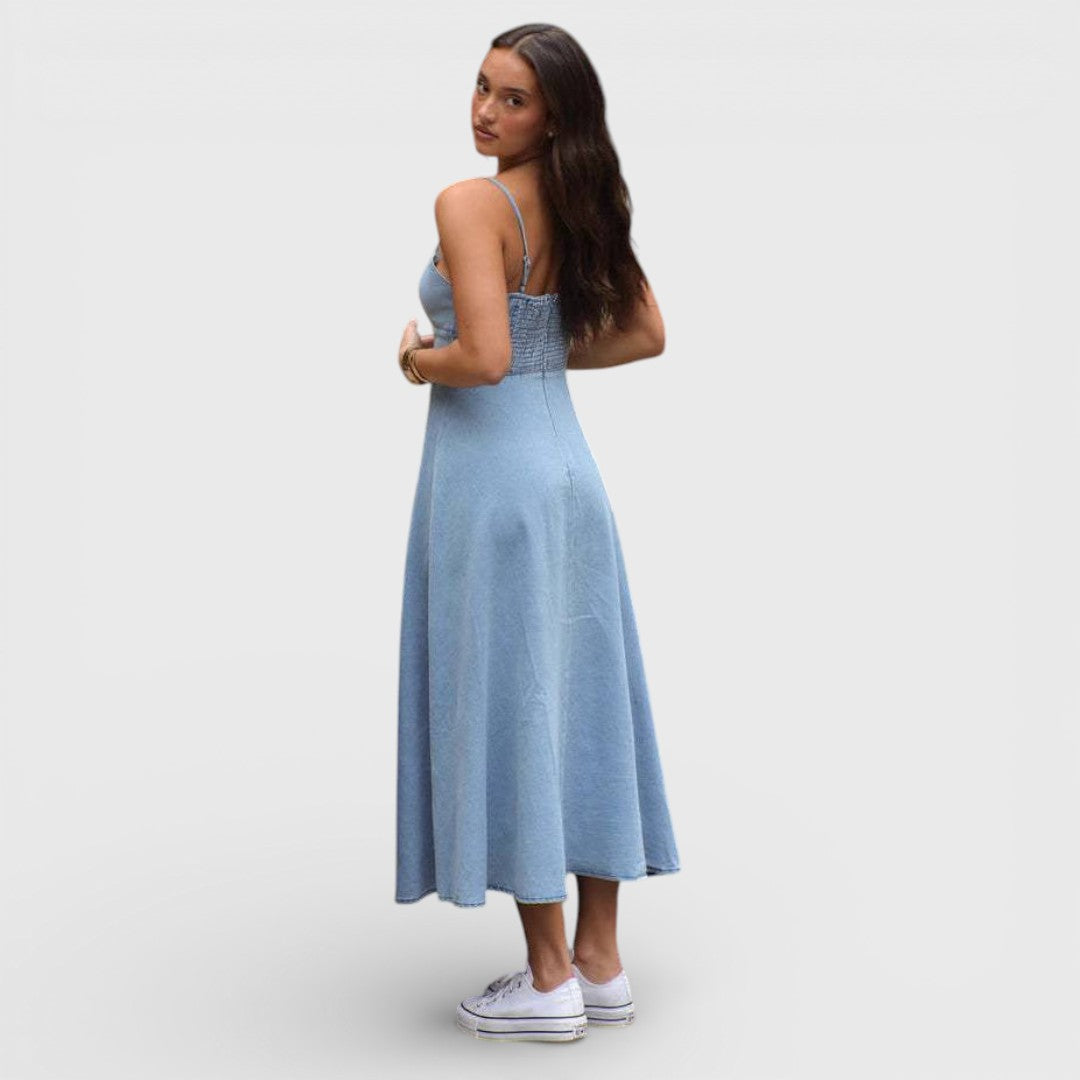 Lux - Robe en Denim Bleu Clair Sans Bretelles