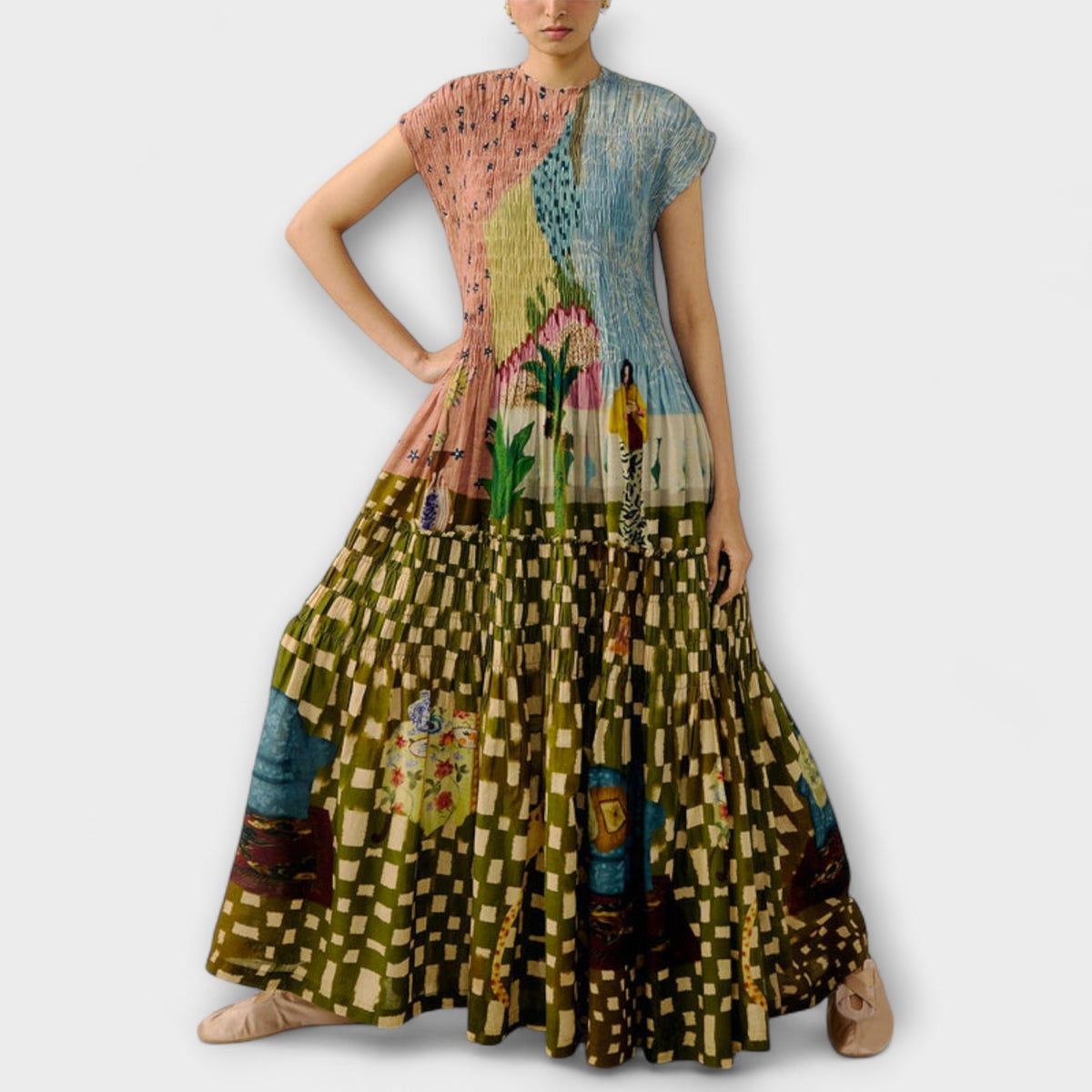 Amara - Robe Longue Plissée à Imprimé Animal