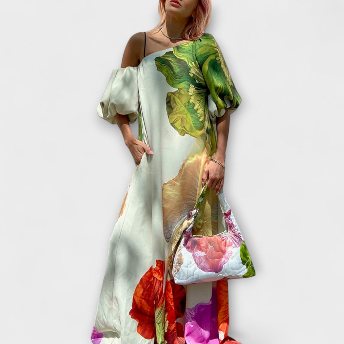Skylar - Robe Longue à Imprimé Floral et Manches Bouffantes