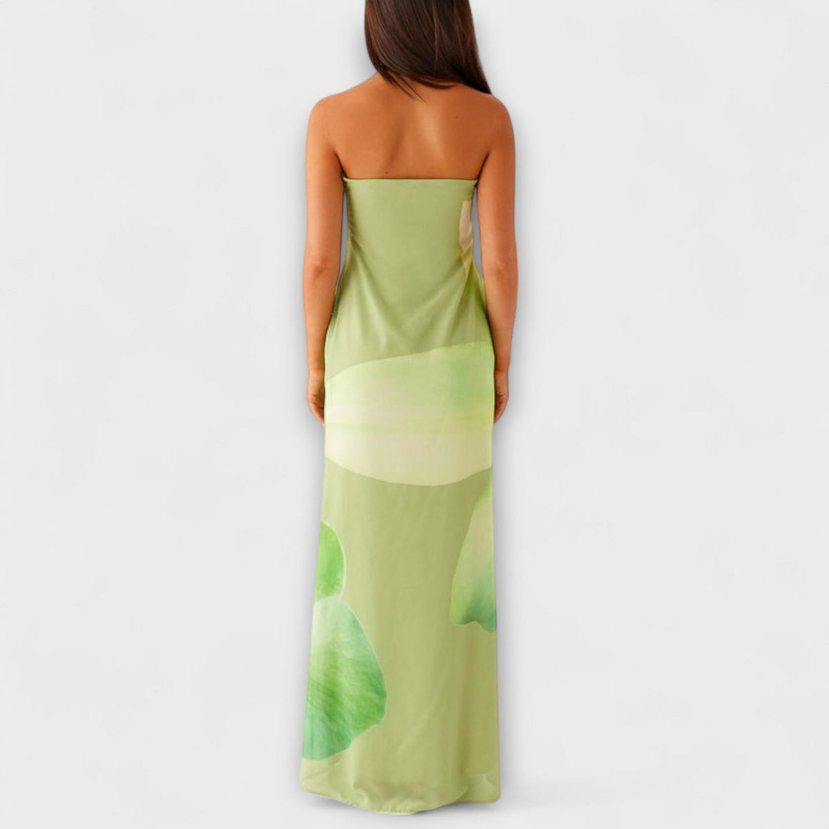 Zephyra - Robe Longue Verte Épaules Dénudées à Imprimé Floral
