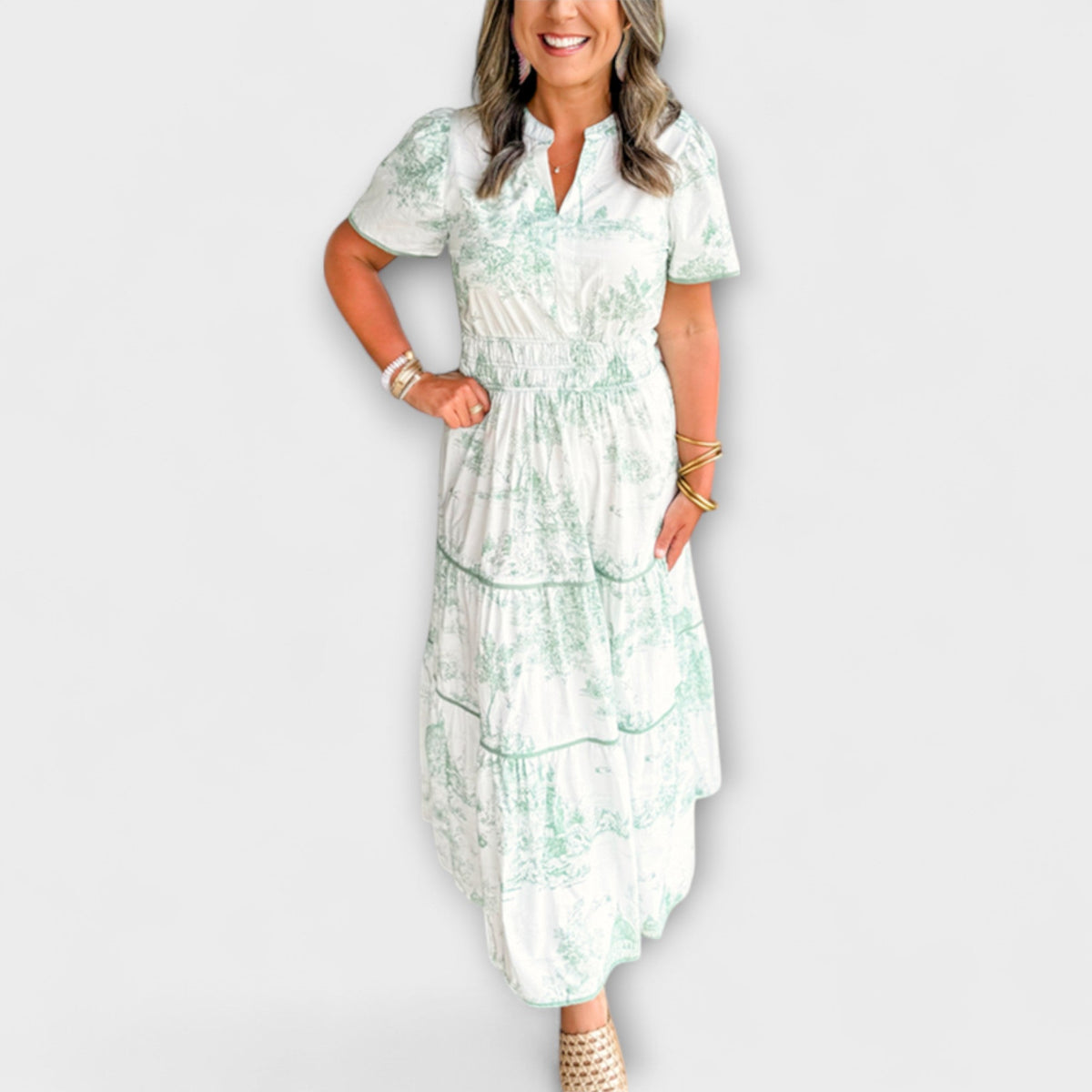 Eliza - Robe Longue en Toile Crème à Dentelle