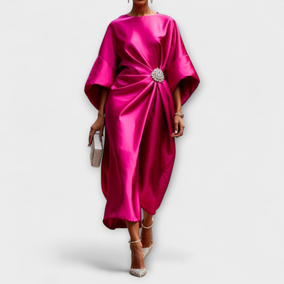 Luxe - Robe Longue en Satin Brillant Bleu Clair