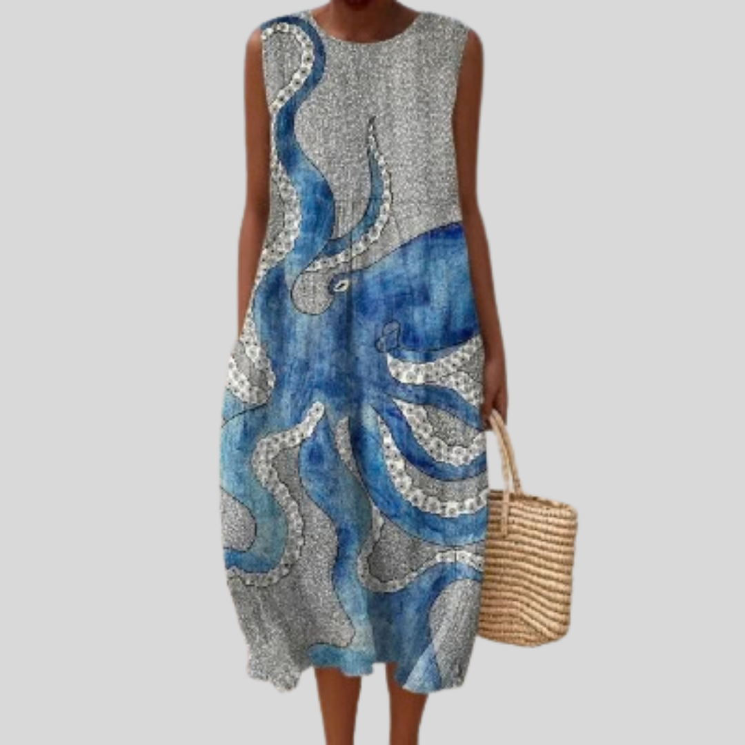 Robe Bleue à Motif Pieuvre