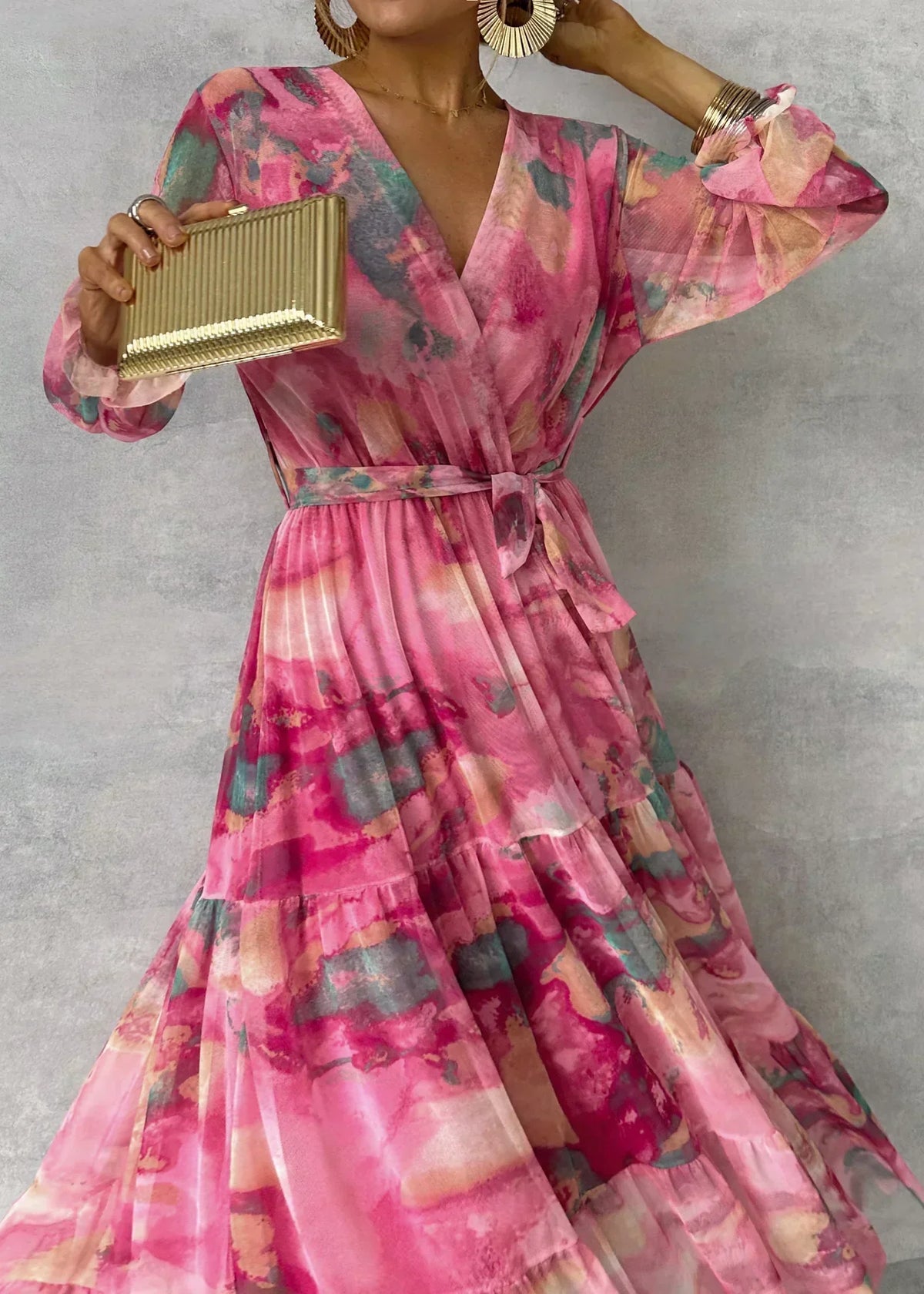 Luísa - Robe Portefeuille Rose à Motif Floral