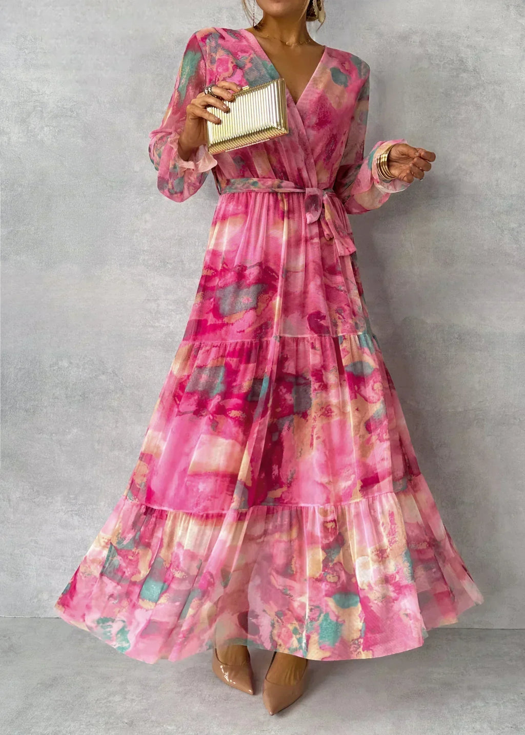 Luísa - Robe Portefeuille Rose à Motif Floral