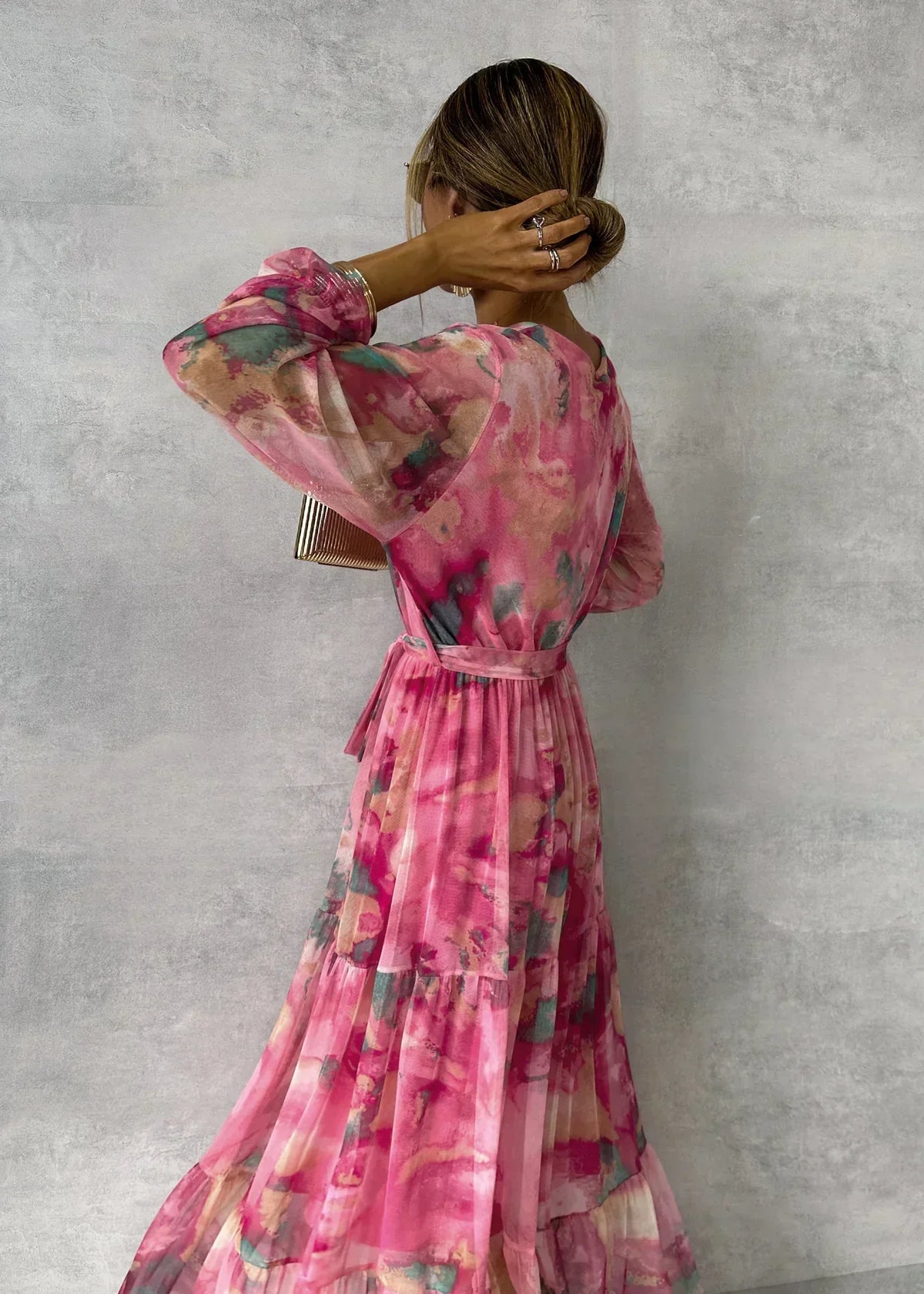 Luísa - Robe Portefeuille Rose à Motif Floral