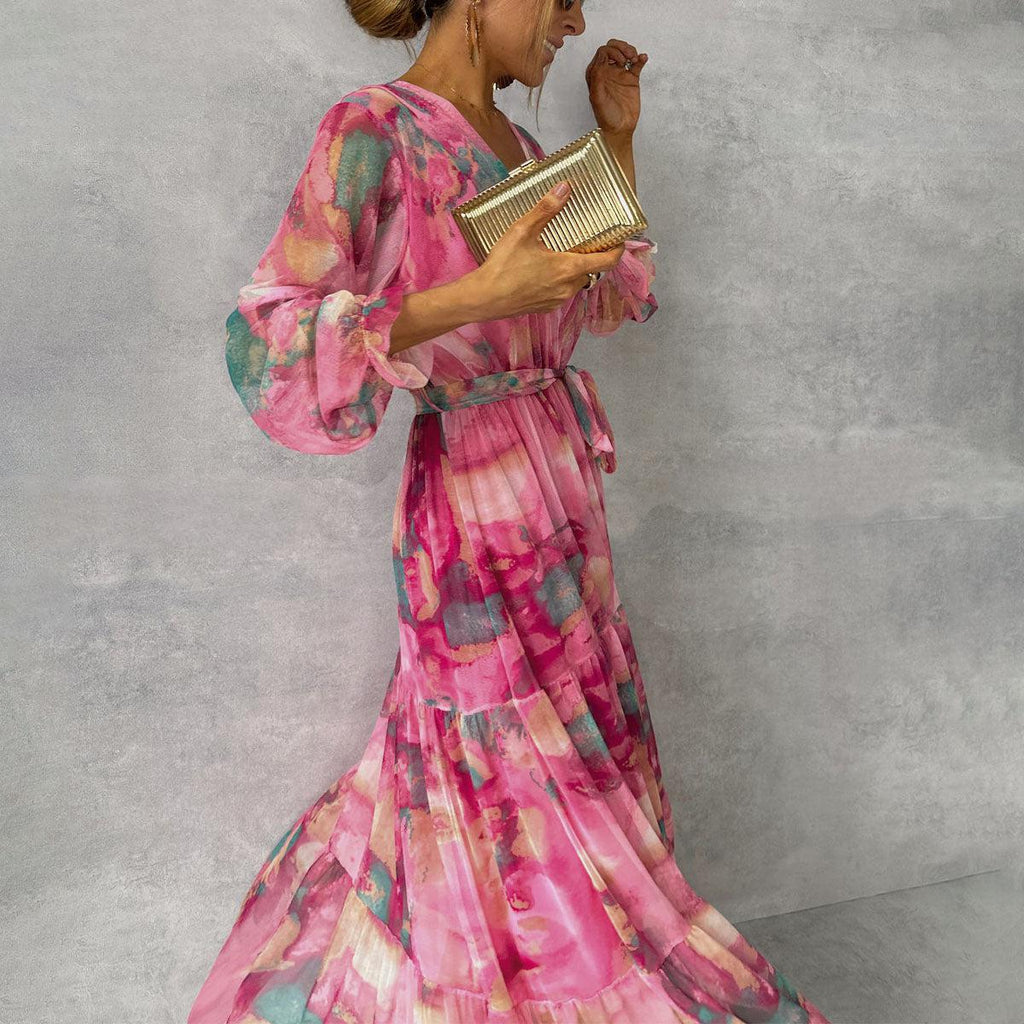 Luísa - Robe Portefeuille Rose à Motif Floral