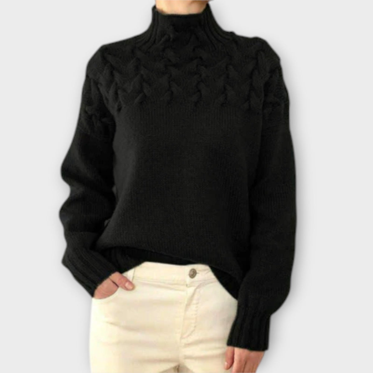 Eva - Pull Noir à Détail Torsadé