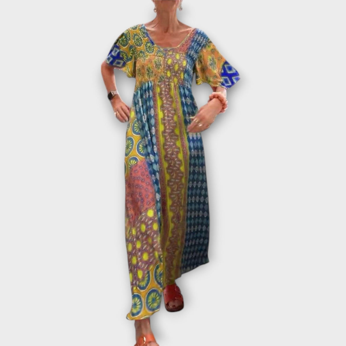 Melania - Robe Bohème Colorée à Motif Ethnique