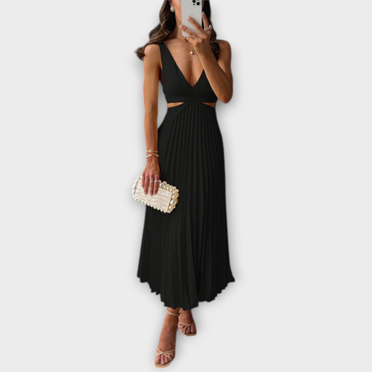 Robe de Soirée Midi Élégante Jaune Plissée