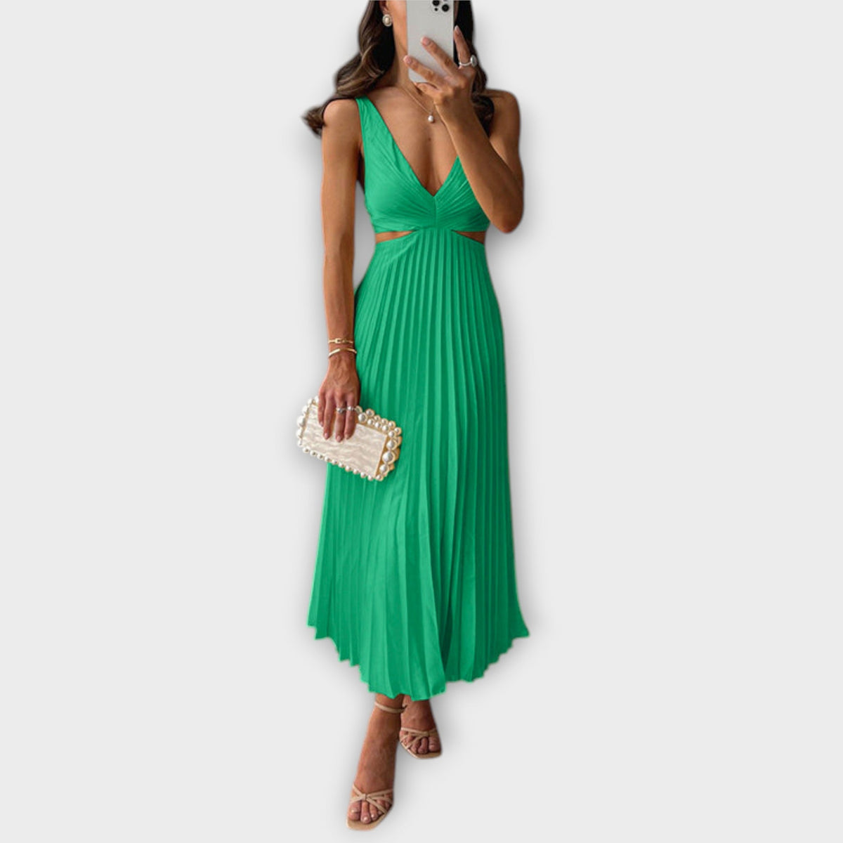 Robe de Soirée Midi Élégante Jaune Plissée