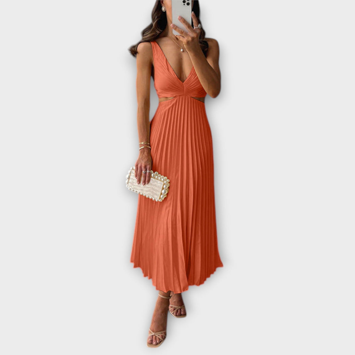 Robe de Soirée Midi Élégante Jaune Plissée
