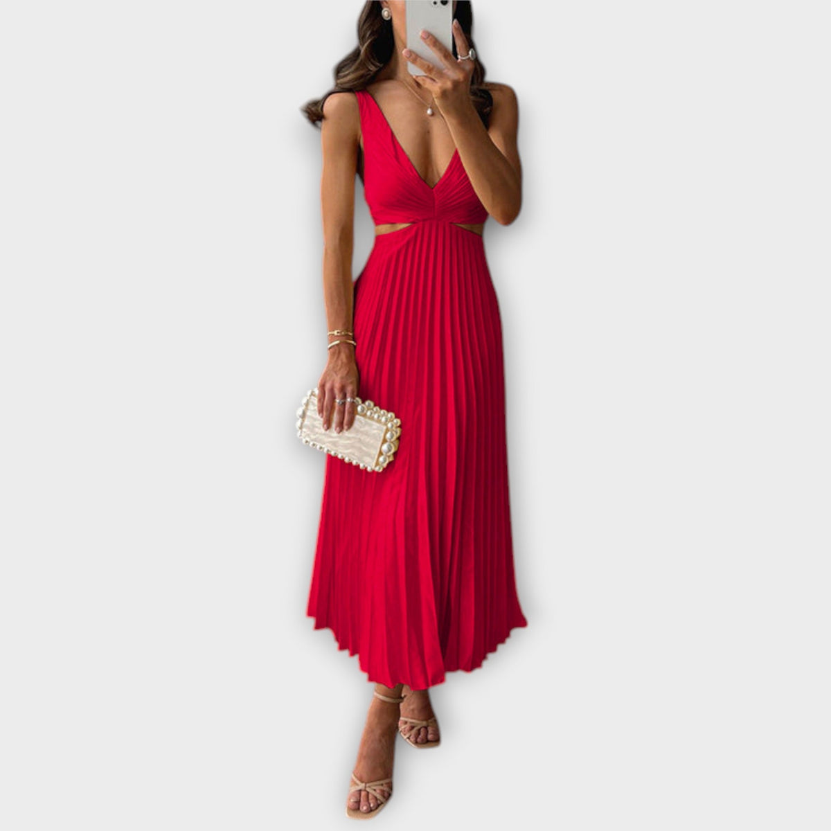Robe de Soirée Midi Élégante Jaune Plissée