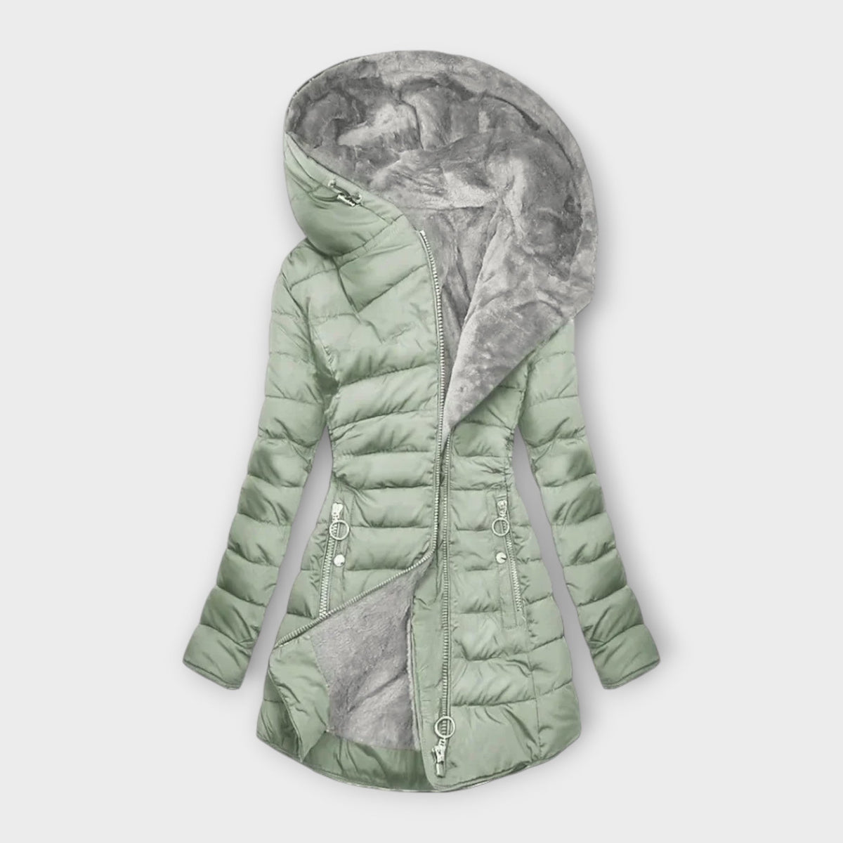 Kori - Manteau Douillet Vert Menthe à Capuche