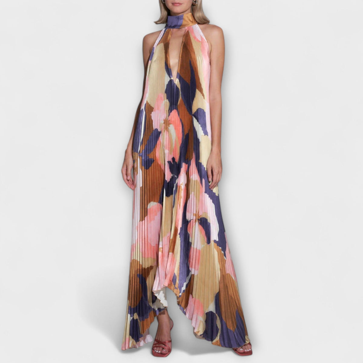 Vida - Robe Midi Chic Plissée Dos-Nu à Bretelles