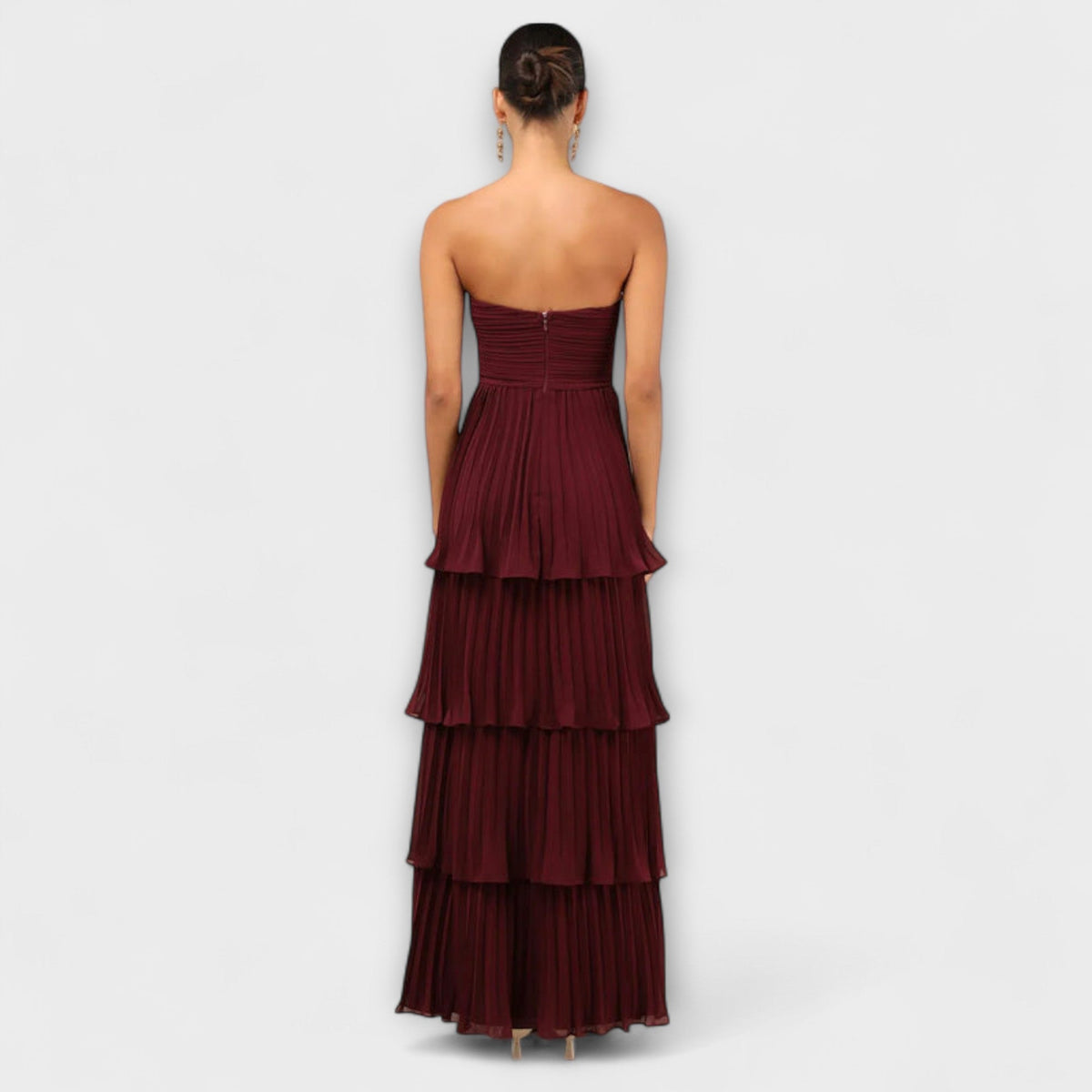 Lorena - Robe Longue à Étages Bordeaux Sans Bretelles