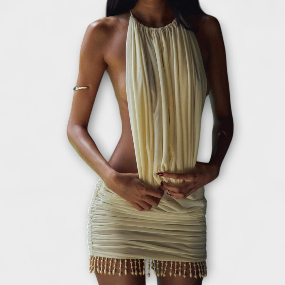 Kylie - Mini-Robe Plissée Dorée