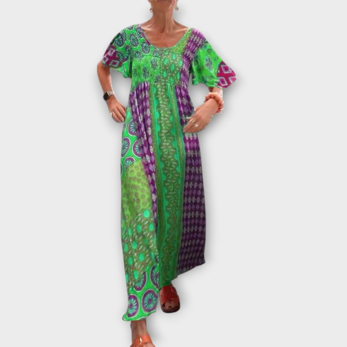 Melania - Robe Bohème Colorée à Motif Ethnique