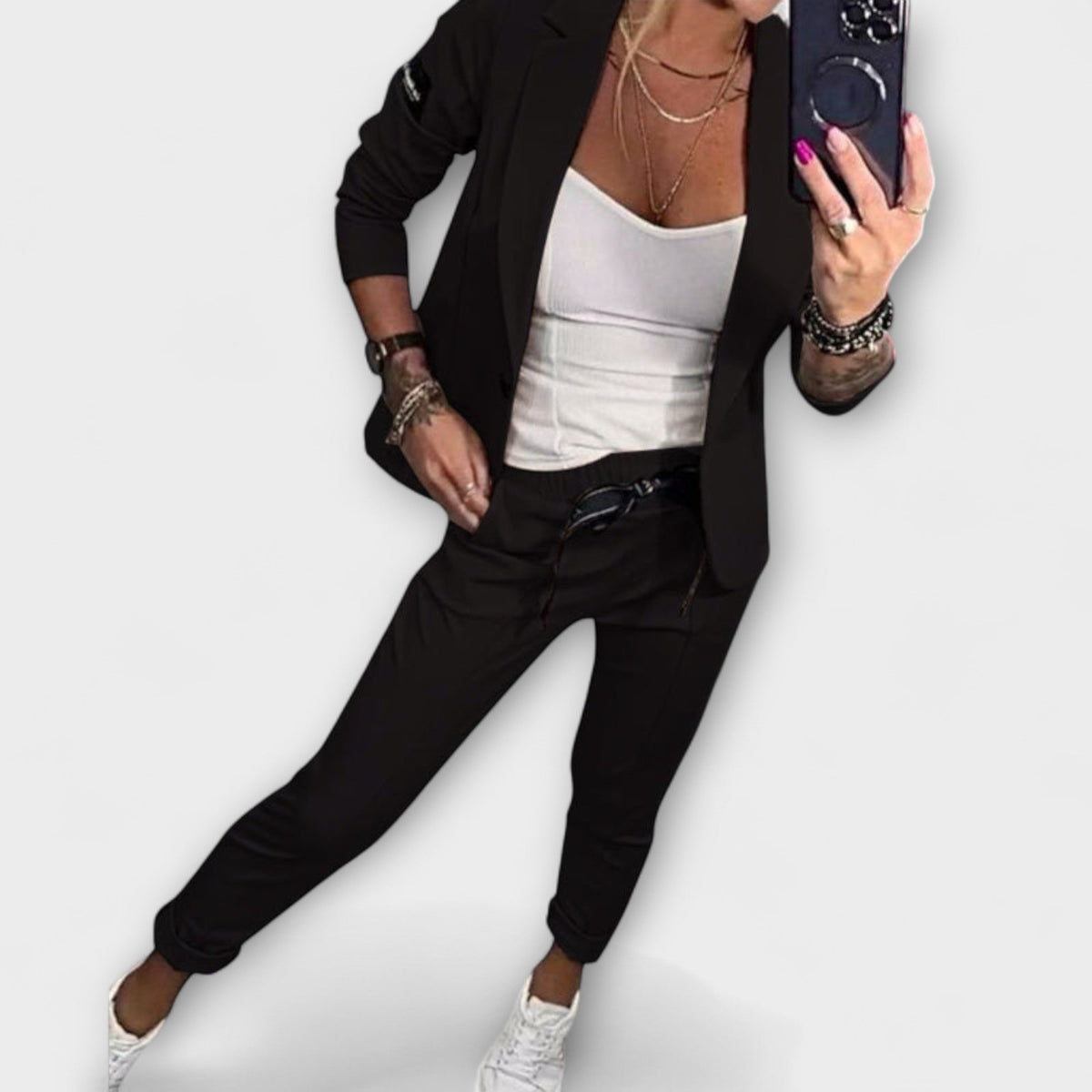 Malou - Ensemble Beige avec Haut, Blazer et Pantalon