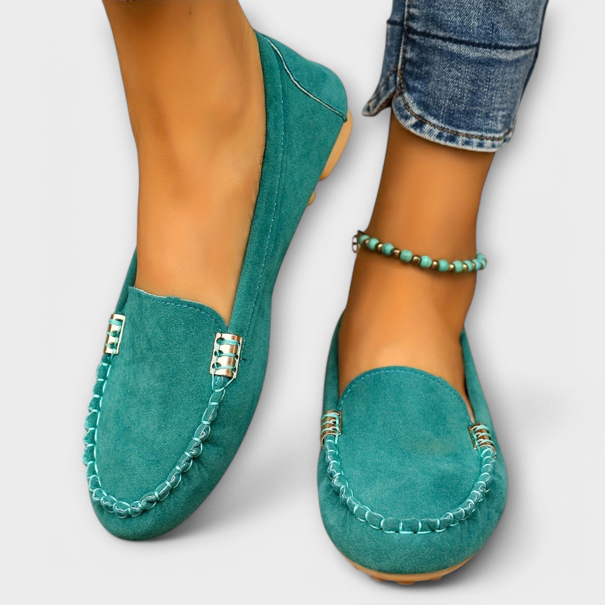 Bertlinde - Mocassins en Daim Turquoise