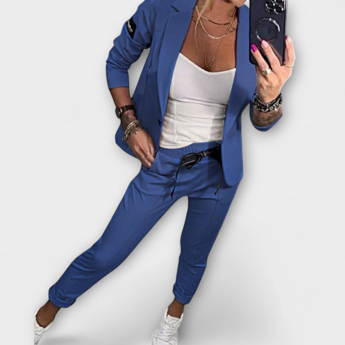 Malou - Ensemble Beige avec Haut, Blazer et Pantalon