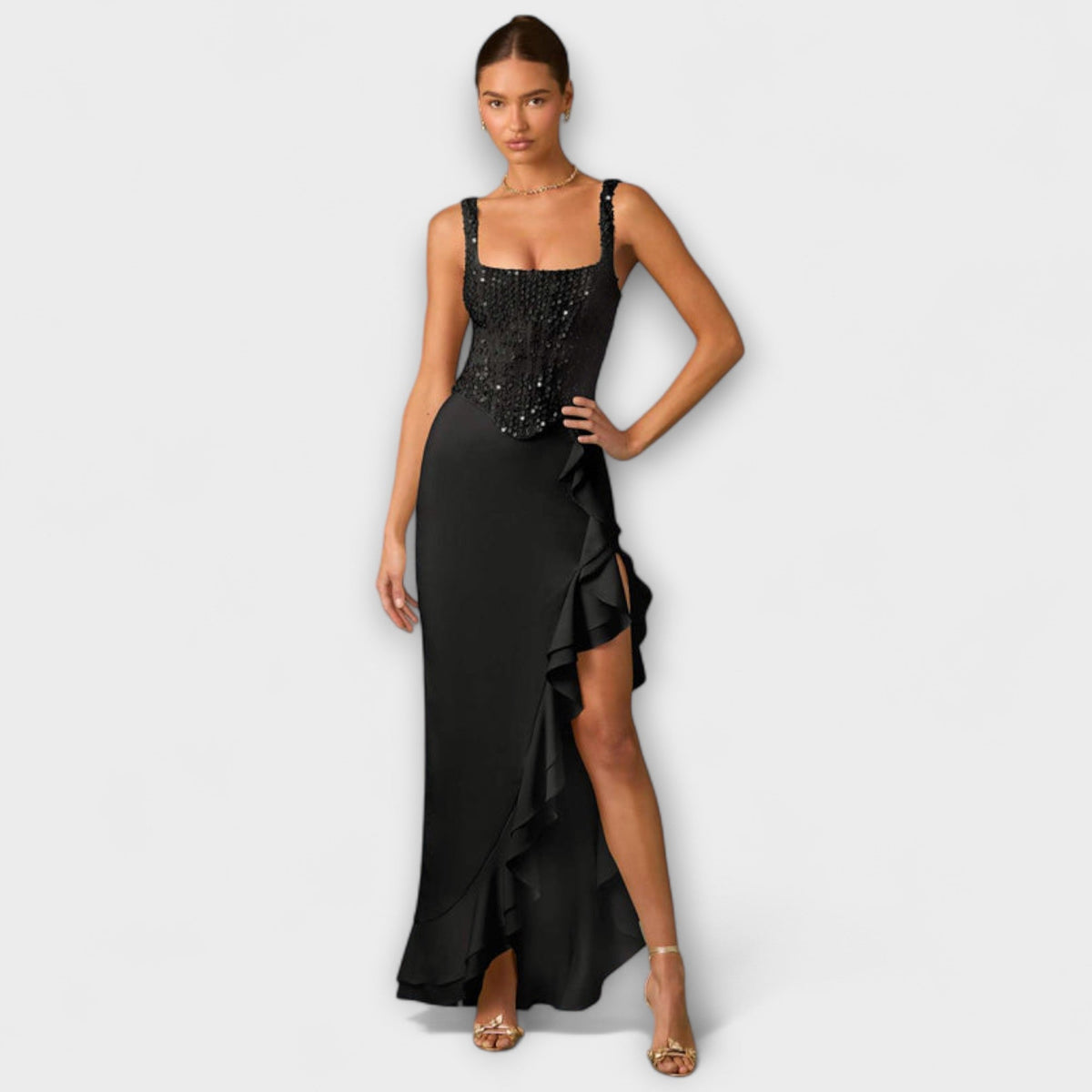 Bella - Robe Corset en Satin à Volants Jaune