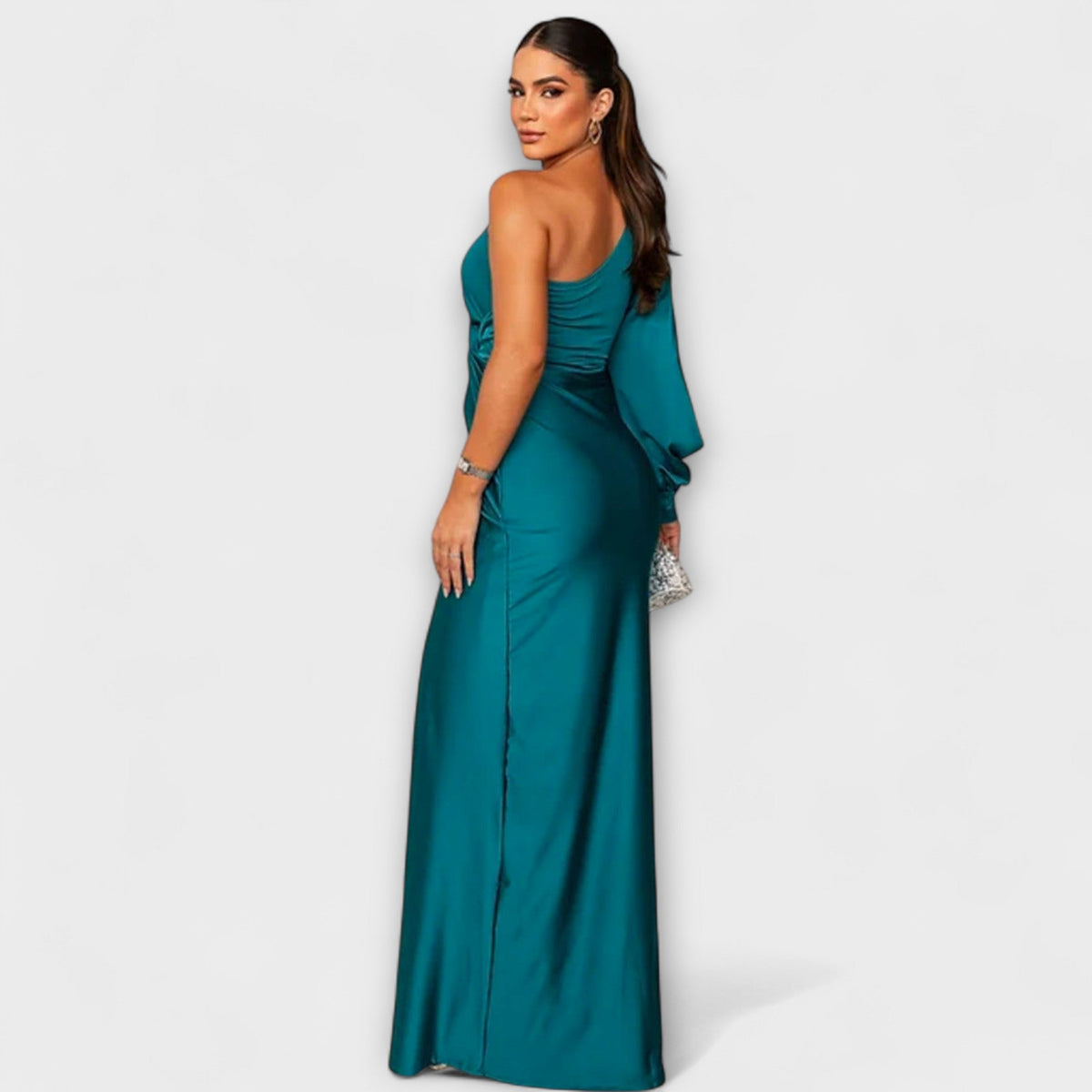 Elisa - Robe Bleu Pétrole Une Épaule Froncée