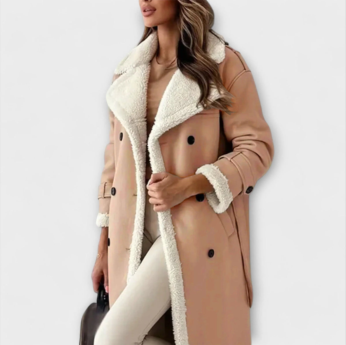 Maria - Veste Longue Classique Noire Doublée Fourrure