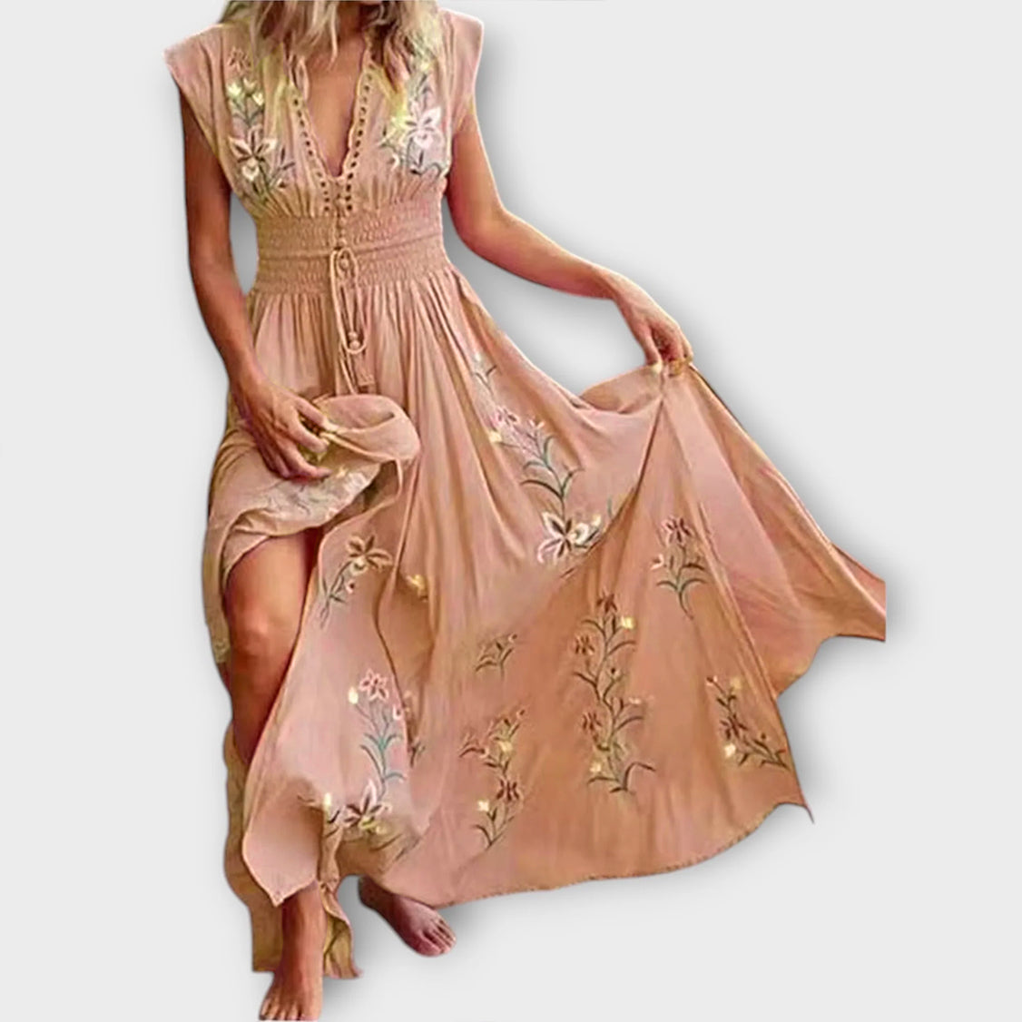Felizia - Robe Bohème Rose Brodée