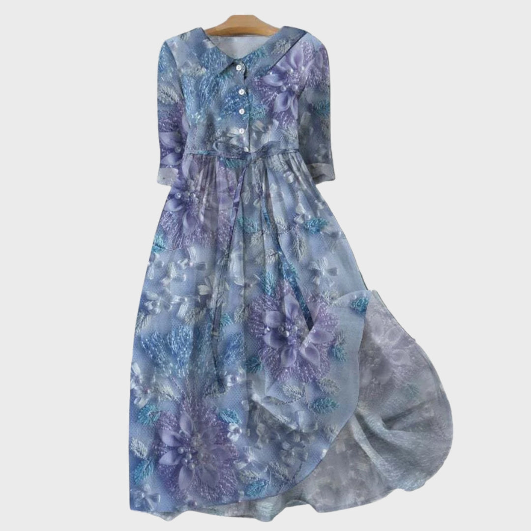 Robe Fleurie Rêveuse en Tons Bleus