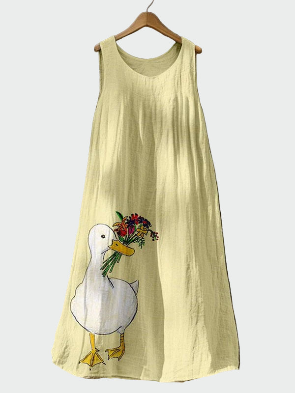 Robe Jaune à Motif Oies