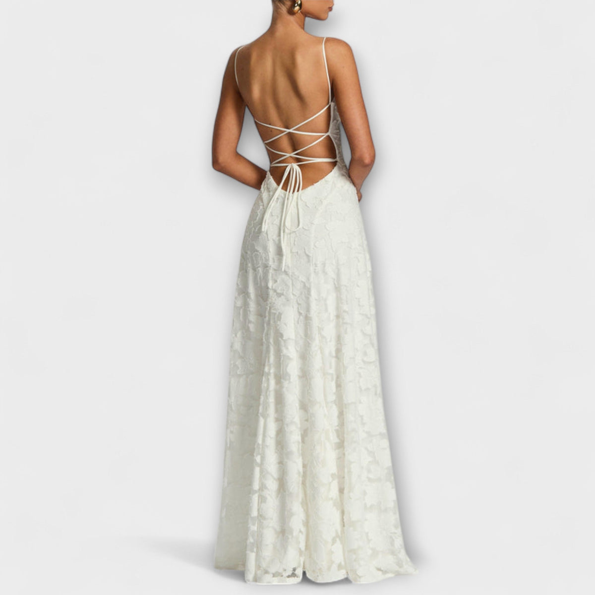 Kairi - Robe Longue Blanche en Dentelle Fleurie