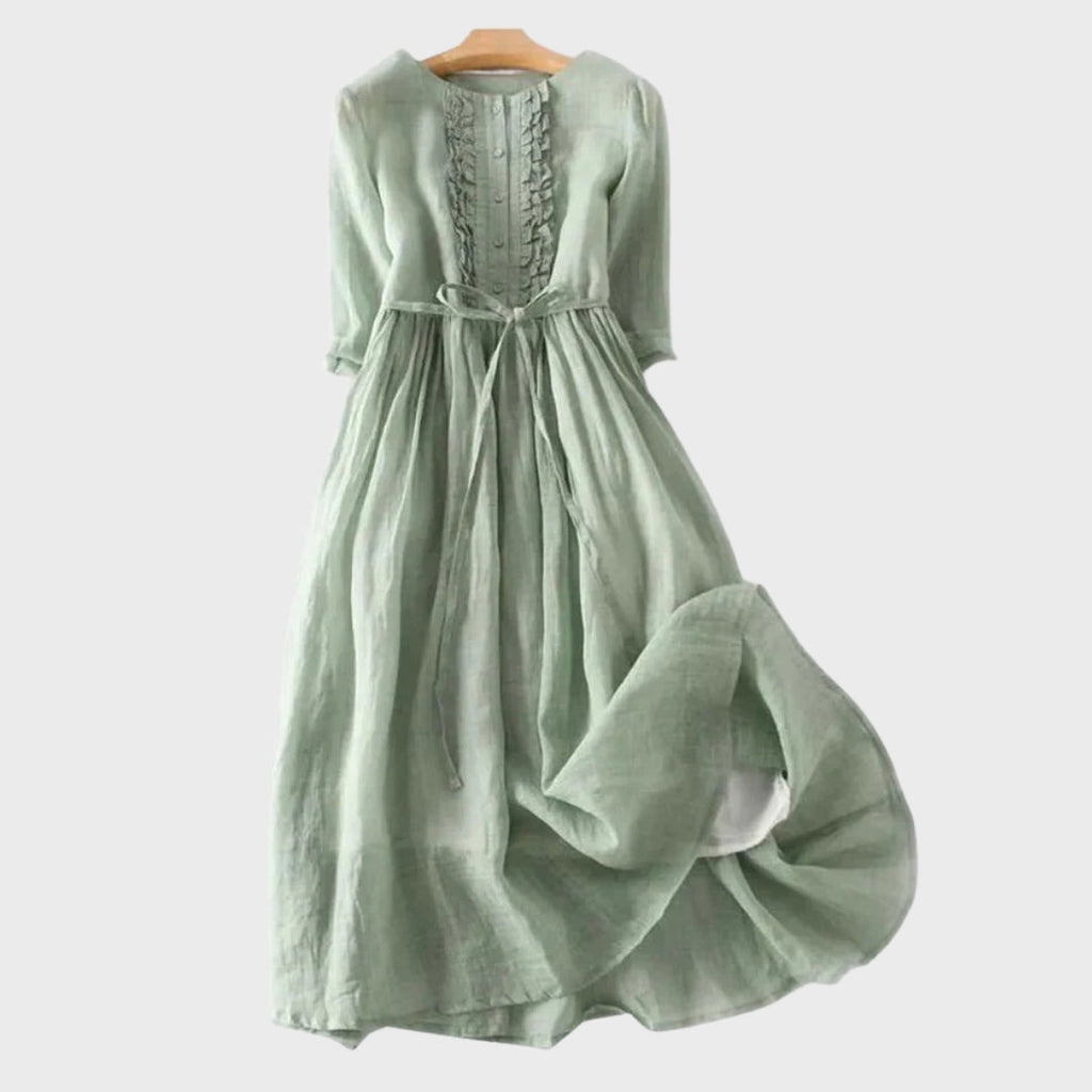 Robe Longue en Lin à Bretelles Vert Sauge