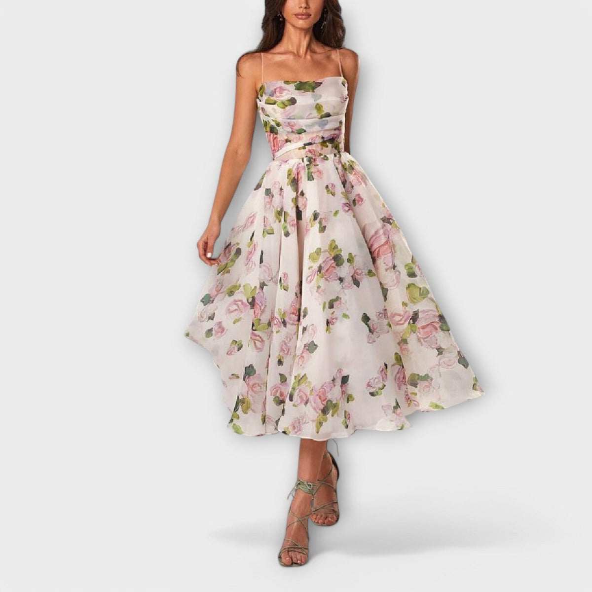 Robe Midi en Mousseline Élégante à Motif Floral Violet