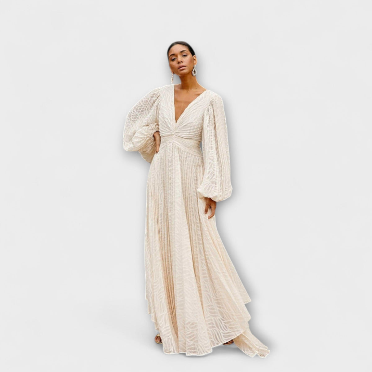 Elsa - Robe Longue Crème Brodée