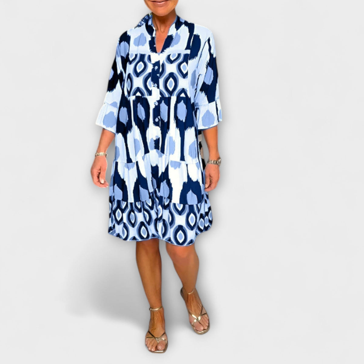 Lavira - Robe Midi Chic à Motif Ikat