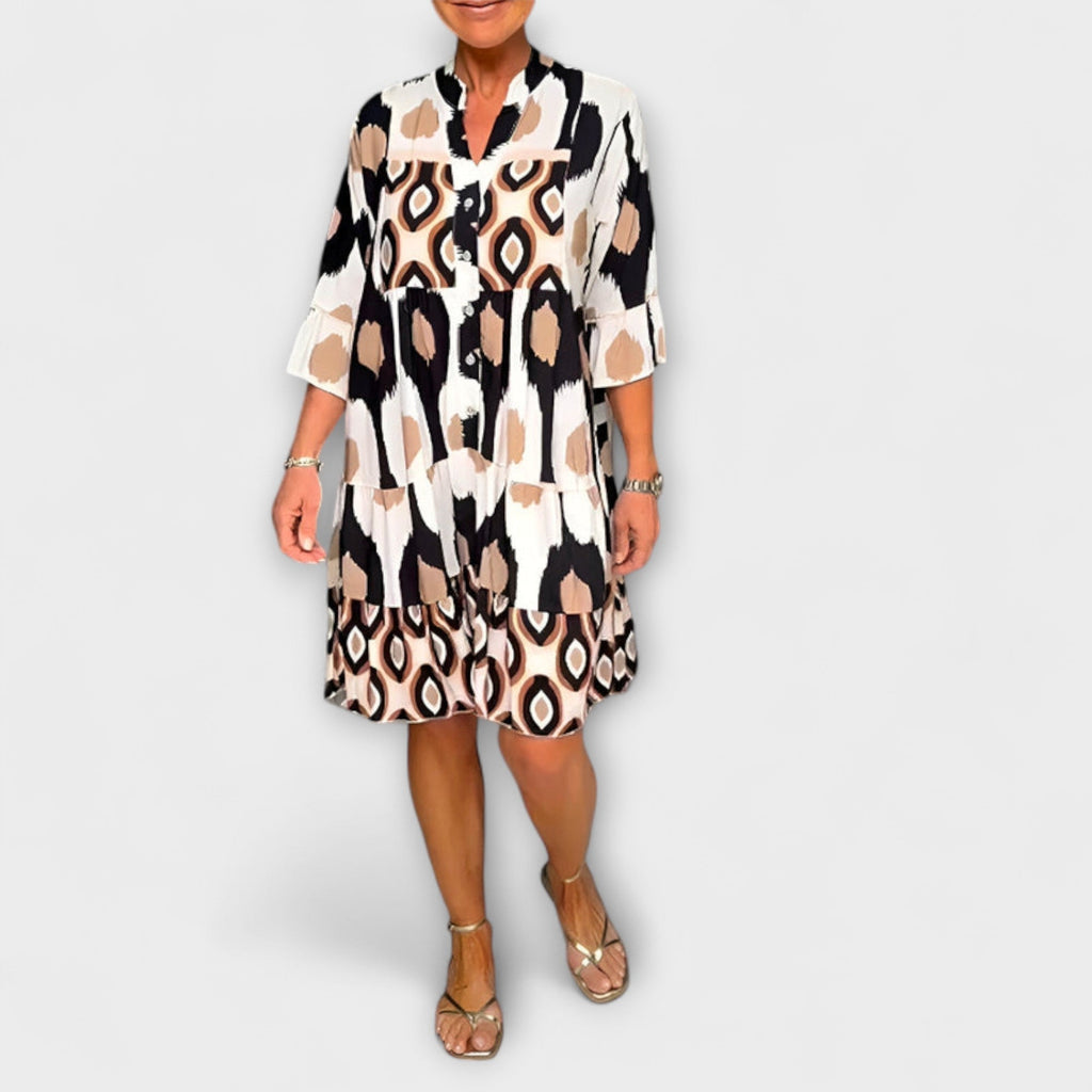 Lavira - Robe Midi Chic à Motif Ikat